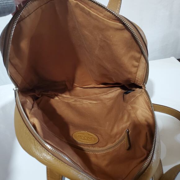 Fossil Riley Pebbled Leather Backpack Purse Medium Camel Tan Double Strap Bag - Picture 14 of 16